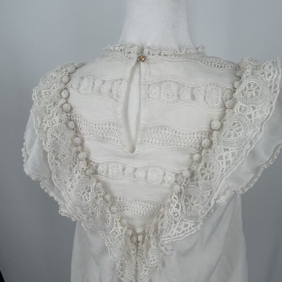 Ulla Johnson Deia Cotton Blouse Womens 2 Sleeveless Macrame Fringe Lace Detail - Picture 7 of 12